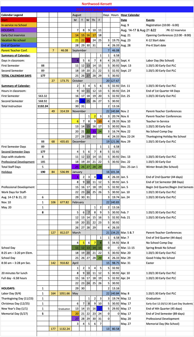 Northwood-Kensett - 2023-2024 School Calendar